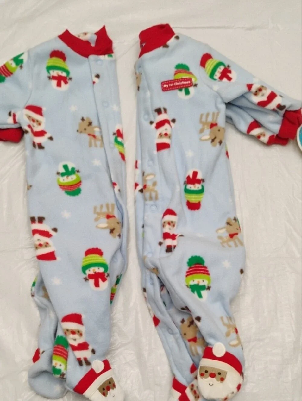 Carter's Light Blue Holiday Fleece Footed One-Piece with Santa & Reindeer
